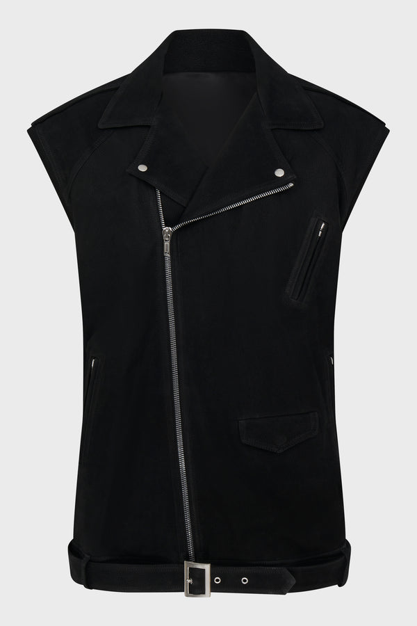 RICK OWENS Black Leather Sleeveless Jumbo Outershirt Vest · VERGLE