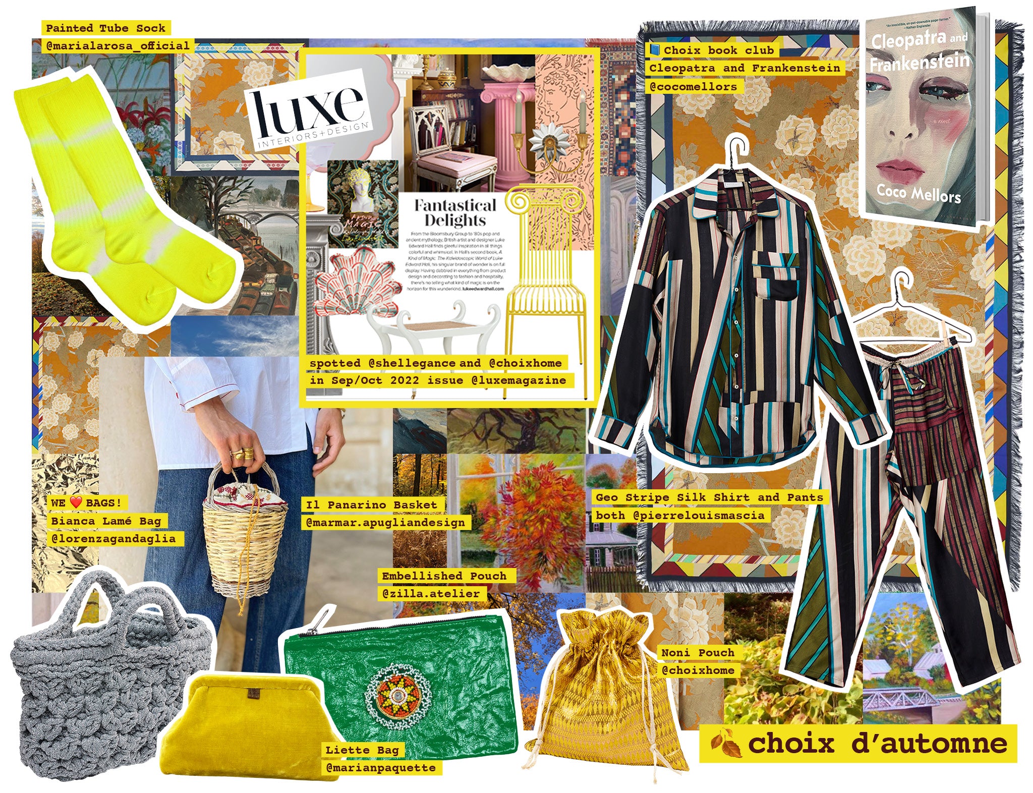 Fall-Mood-Board-Featuring-Metallic-Bags-Neon-Socks-Striped-Silk-Shirt-and-pants