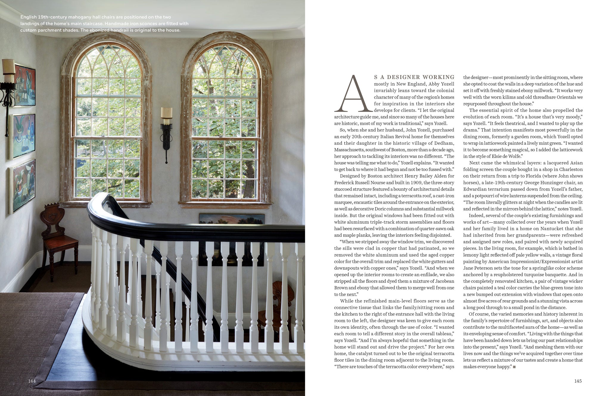 milieu-mag-photograph-of-main-staircase-with-mahogany-chairs-handmade-iron-sconces-and-ebonized-handrail