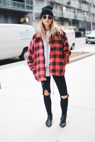 grunge girl flannel beanie