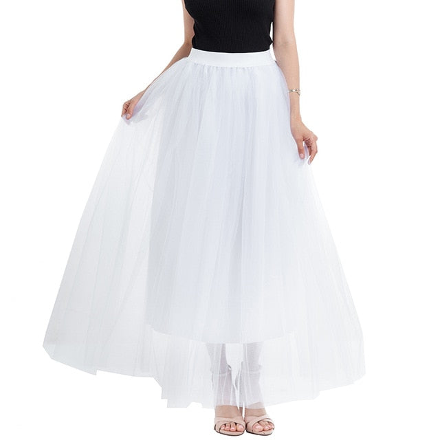 4 Layers 100cm Floor Length Skirts For Women Elegant High