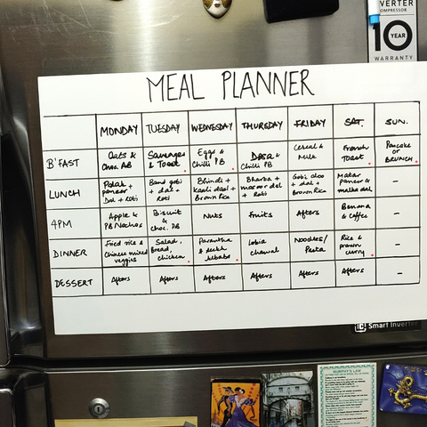 An example meal plan that the Happy Jars founder uses to keep her meals prepped in advance, easy and stress free.