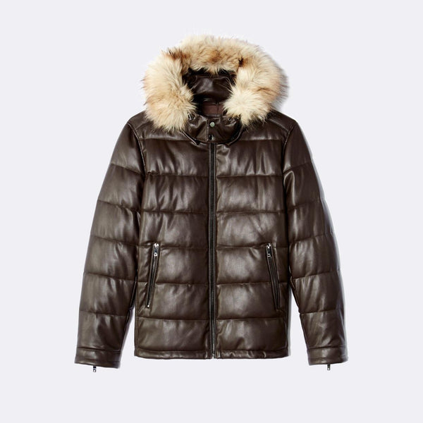 Men 'Brown' Fur Hooded Puffer Jacket 