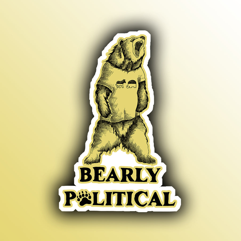 funny political sticker with a bear animal pun