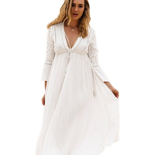 Deep V Neck Lace Beach Dress Sundress Blackbluewhite Plus Size Women Dress