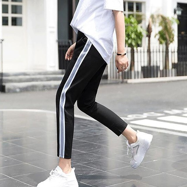 striped ankle length pants