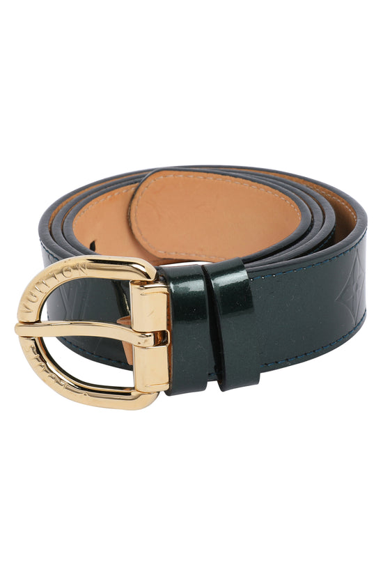 Louis Vuitton Green Vernis Leather Initials Belt 80CM