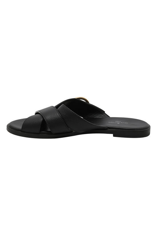 Louis Vuitton Black Leather Cross Strap Slides EU 36