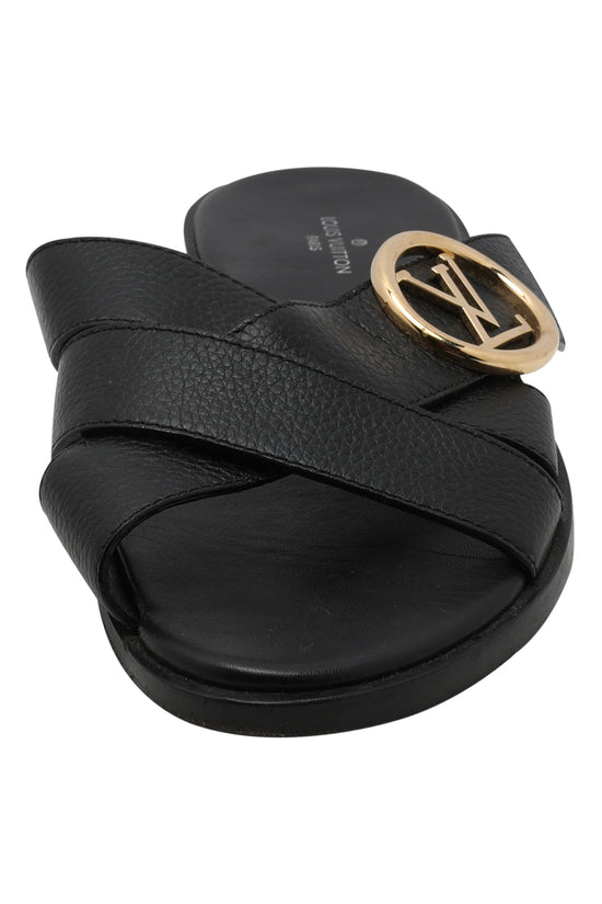 Louis Vuitton Black Leather Cross Strap Slides EU 36