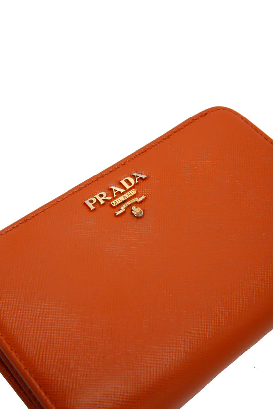 Prada Saffiano Large Zip Wallet Orange