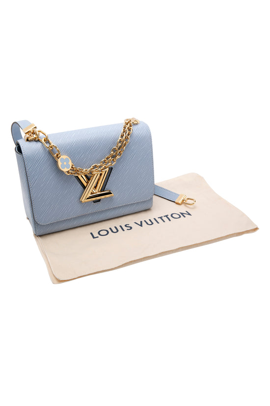 Louis Vuitton Epi LV Twist MM Chain Shoulder Bag Purse Denim Blue Leather  M50271