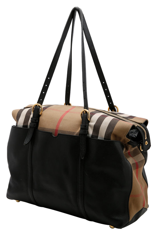 Burberry Beige Black Mason House Check Canvas And Leather Diaper Tote