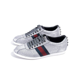 Natur Sober I særdeleshed Gucci Glitter Fabric Studded Web Sneakers Silver 36 – The Plush Posh