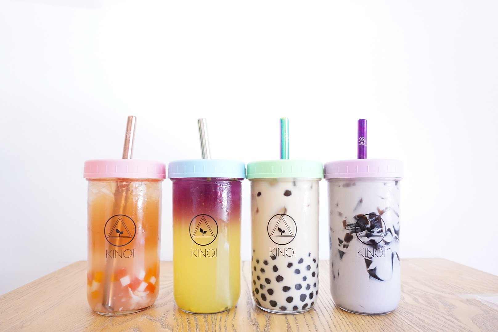 2 Cup Set Cute Glass Mason Jar Boba Cups Set with Bamboo Lids and Eco  -Buddha Bubbles Boba Inc.