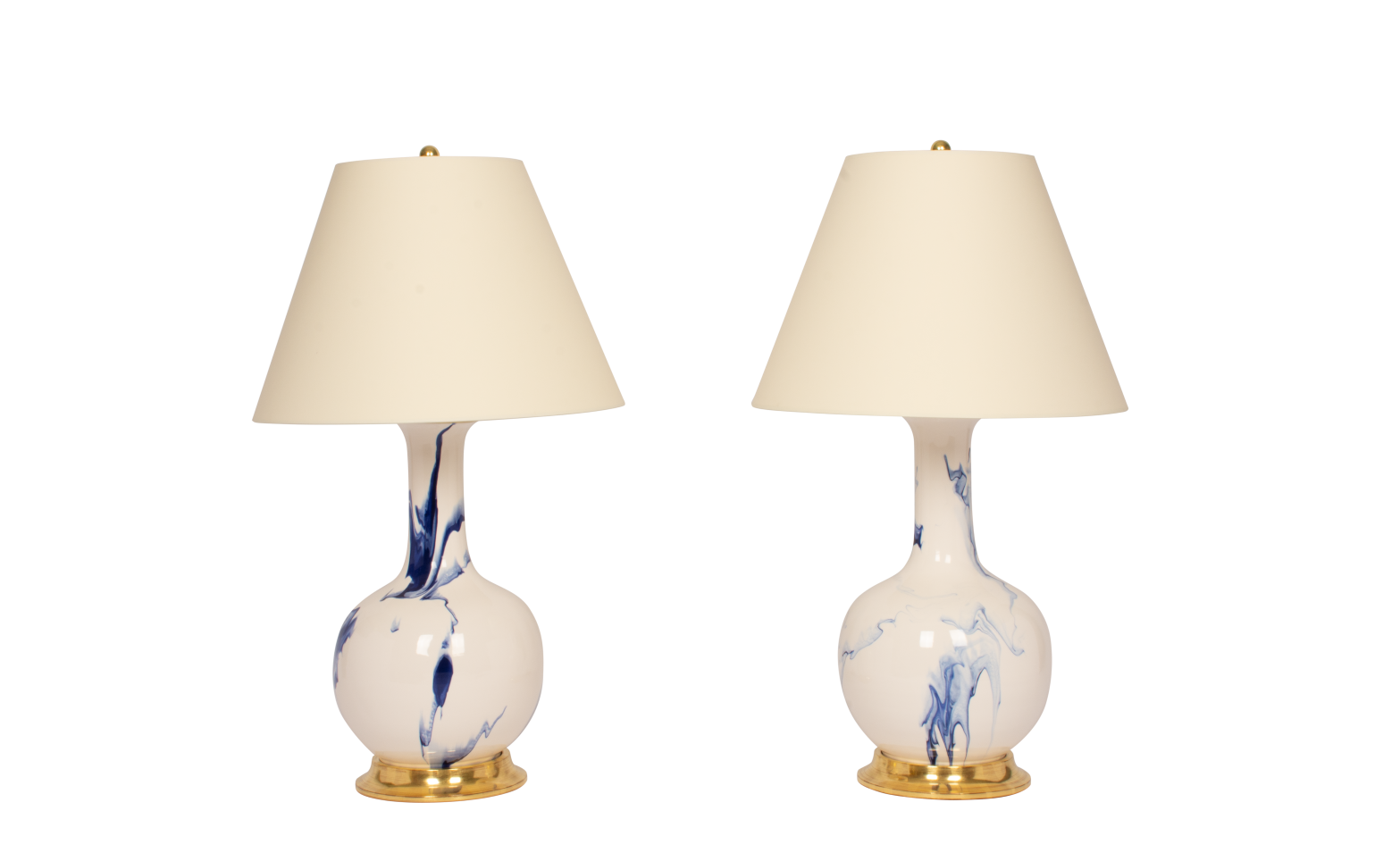 Single Gourd Large Lamp Pair in Delft Blue Marble