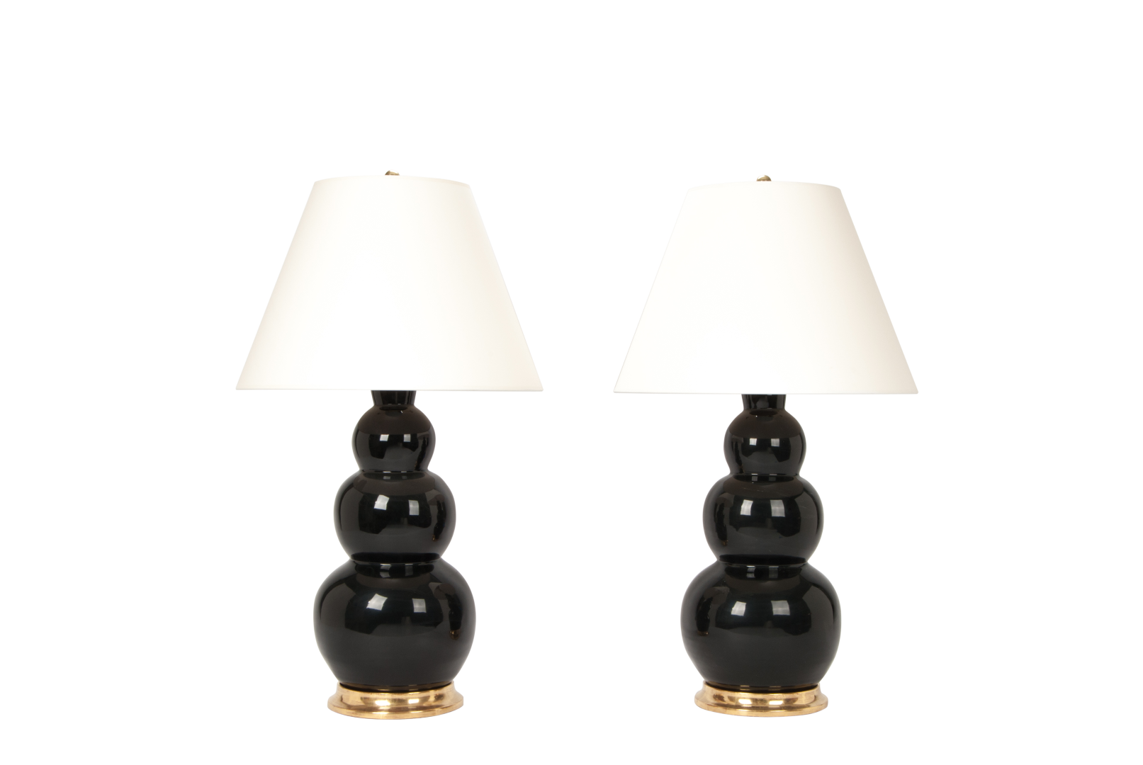 Three Ball Large Lamp Pair in Jet Black