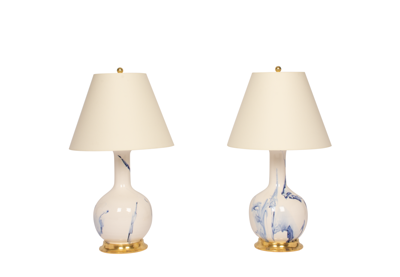 Single Gourd Medium Lamp Pair in Delft Blue Marble