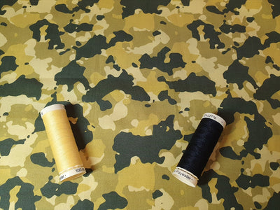Camouflage Ochre & Black on a Cream Background Digital Print 100% Cotton Poplin