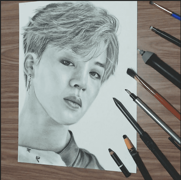 Assemble all the Jimin's fans and draw together loeil L'oeil art supplies blog graphite pencil drawing 