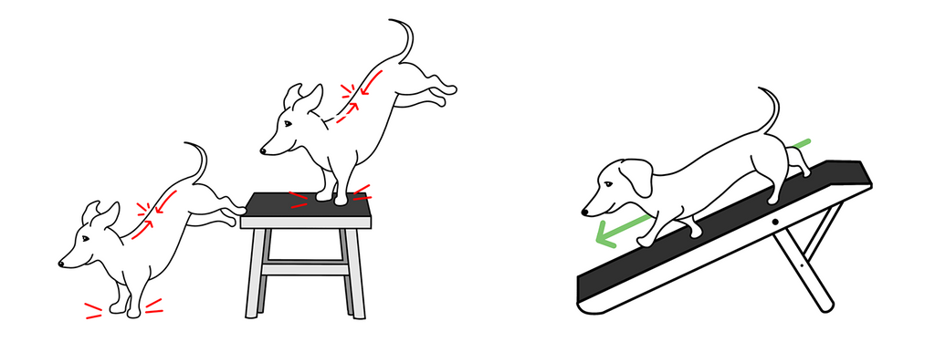 Seguridad: Impactos sufridos por el uso de un taburete para perros versus ningún impacto por el uso de una rampa para perros