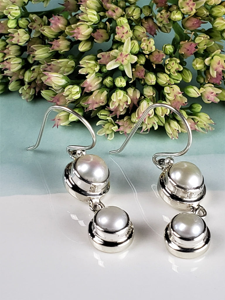 925 Sterling Silver Double Moon Pearl Earrings