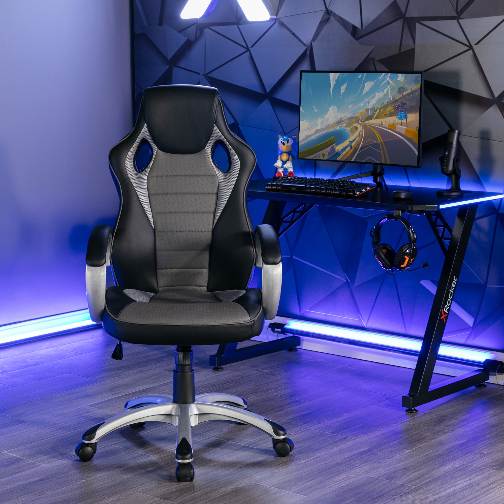 X Rocker Cobra LED Gaming Desk and Thrasher PC Gaming Chair Bundle