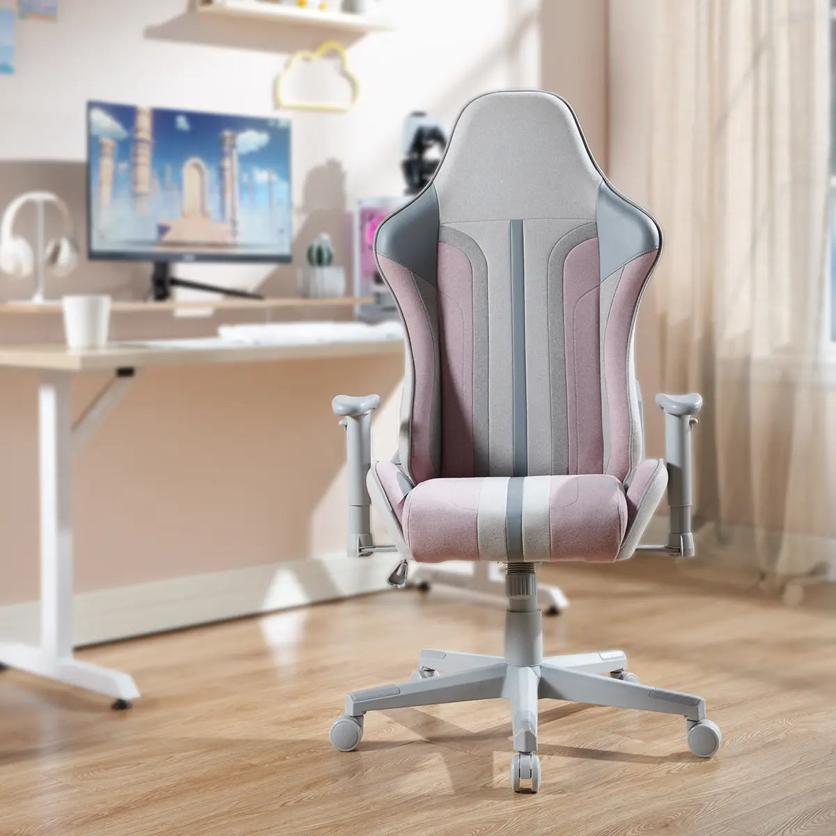 Mysa PC Cozy Gaming Chair, Pink, Gray Base