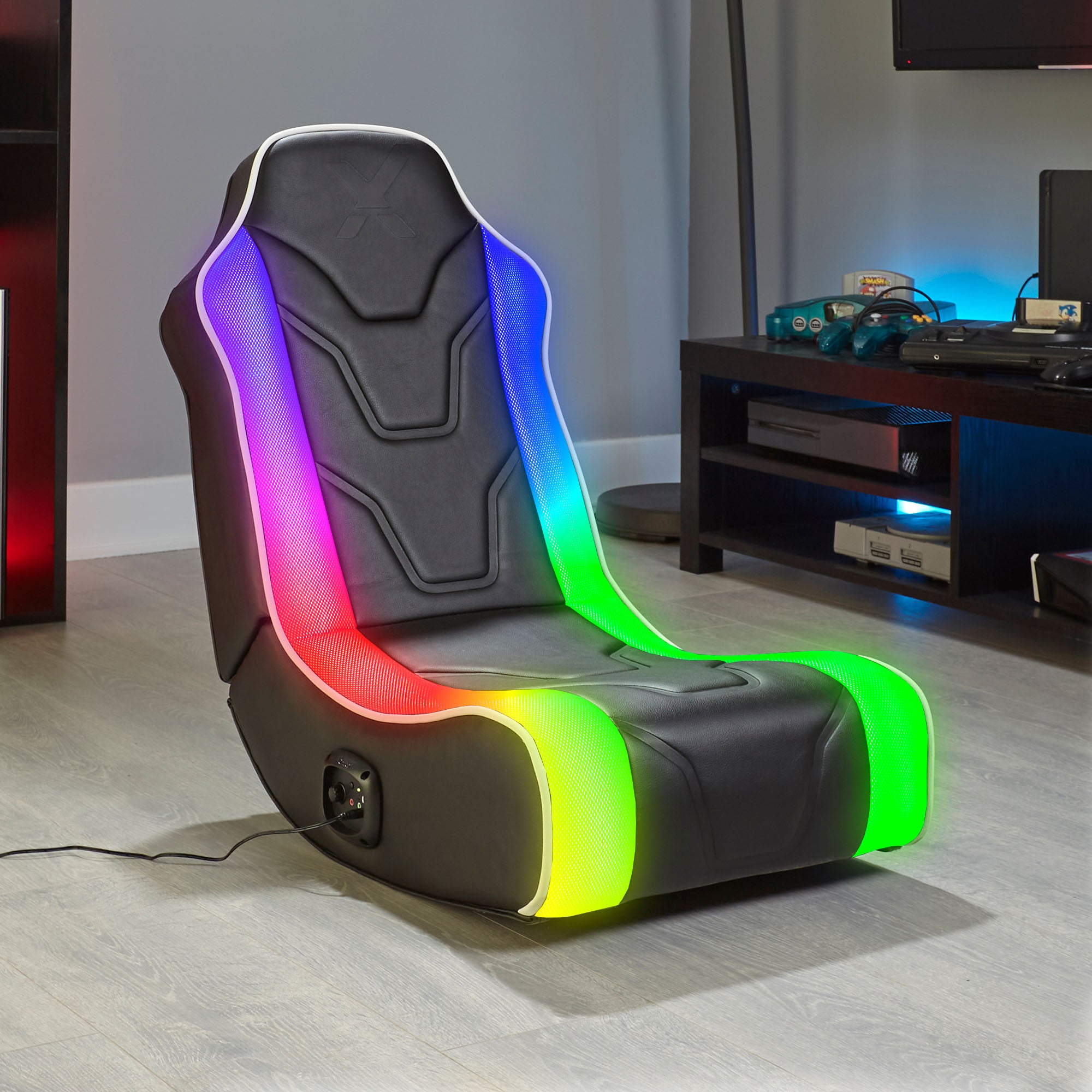 Video game chair with white and black RVB LED Chair, office chair, gaming  chair, office computer chair