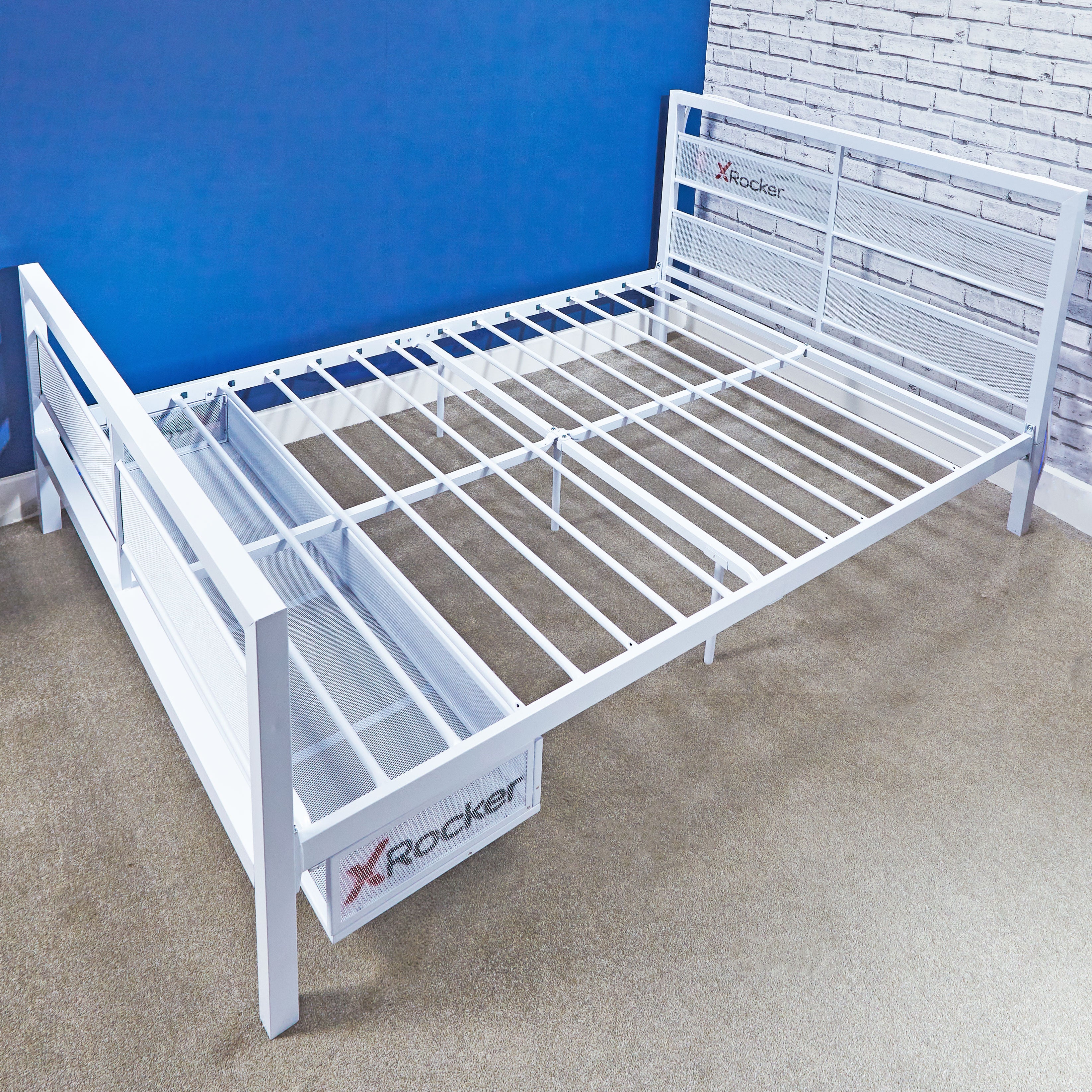 X Rocker Basecamp Modern Full Video Metal Gaming Bed, White, 77.64 x 56.30  x 36.22 