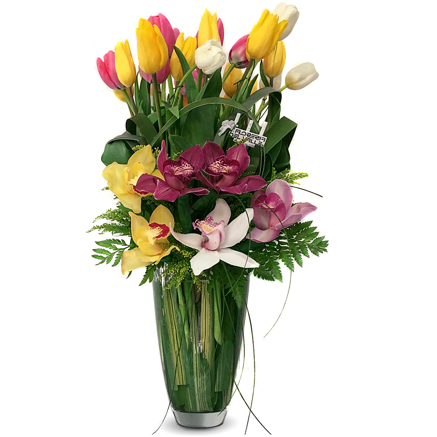Florero Importado con Tulipanes y Orquídeas – Floreria del Valle