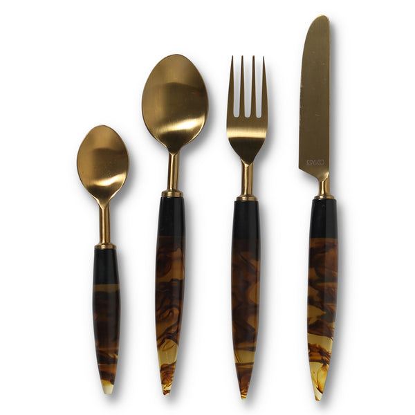 flatware set in brushed gold & black | parker + gibbs