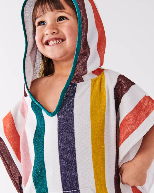 Bath Poncho for Children - green medium striped