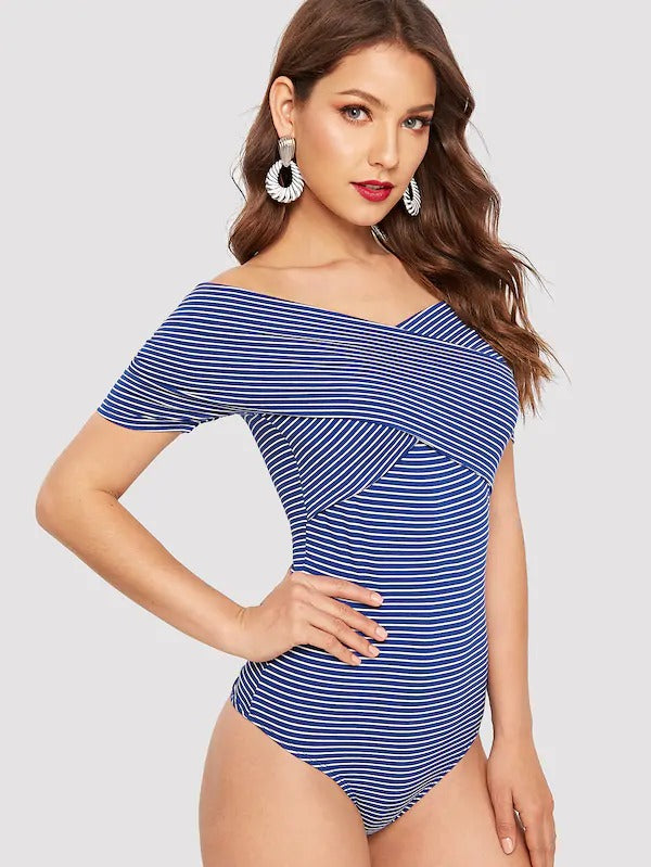 cross wrap off the shoulder bodysuit