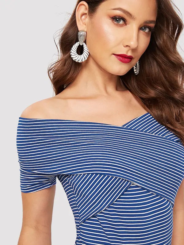 cross wrap off the shoulder bodysuit