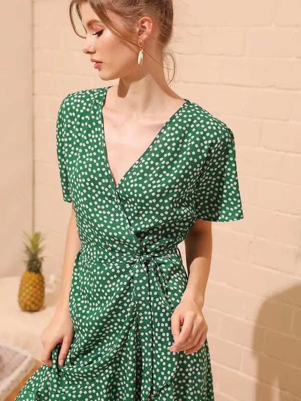 ditsy print wrap dress