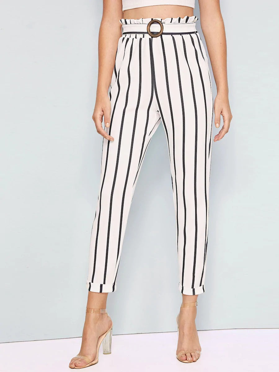 belted striped pants