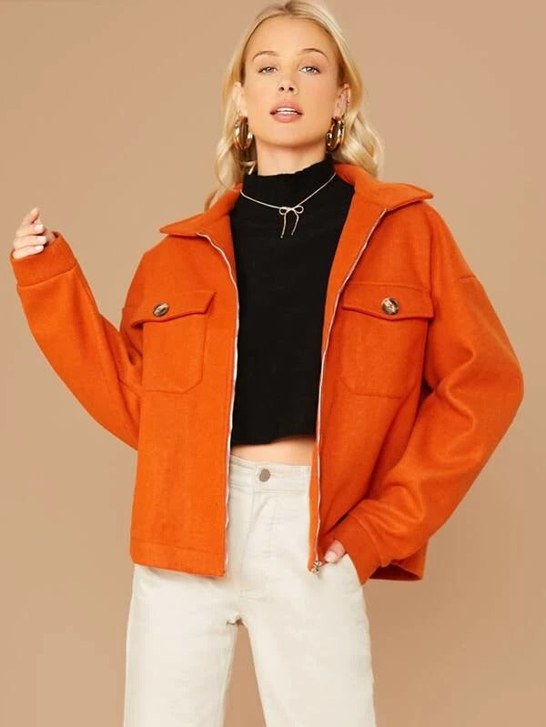 orange zip up jacket