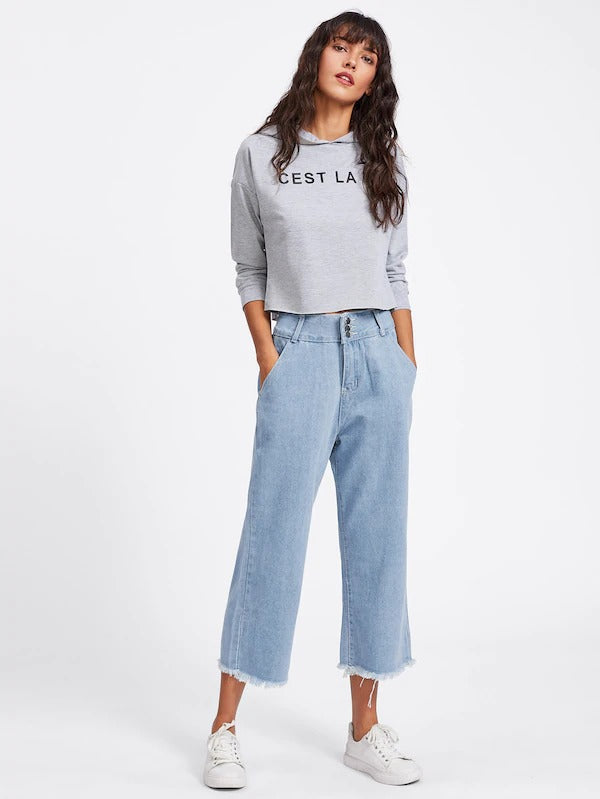 raw hem wide leg jeans