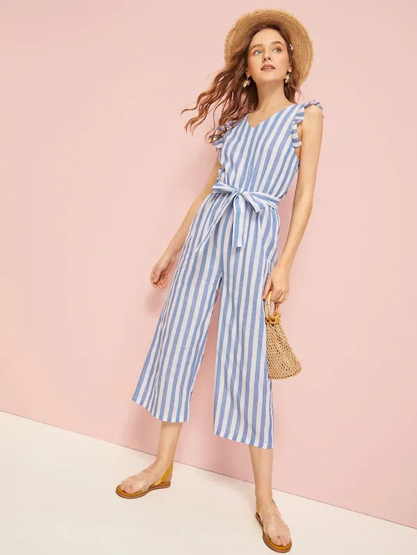 striped belted jumpsuit