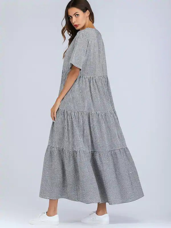 tiered gingham maxi dress