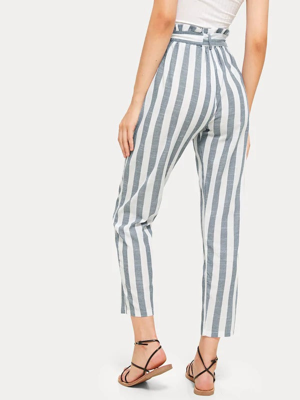 vertical striped frill belted pants