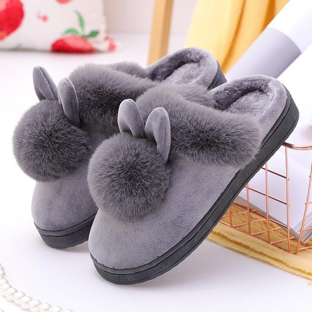 Women Home Slippers Rabbit Ears Slip On 