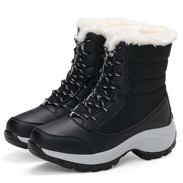 waterproof fur slip on snow boots