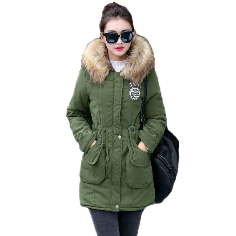 Women Long Parkas Winter Thick Cotton Warm Outwear Fur Coat