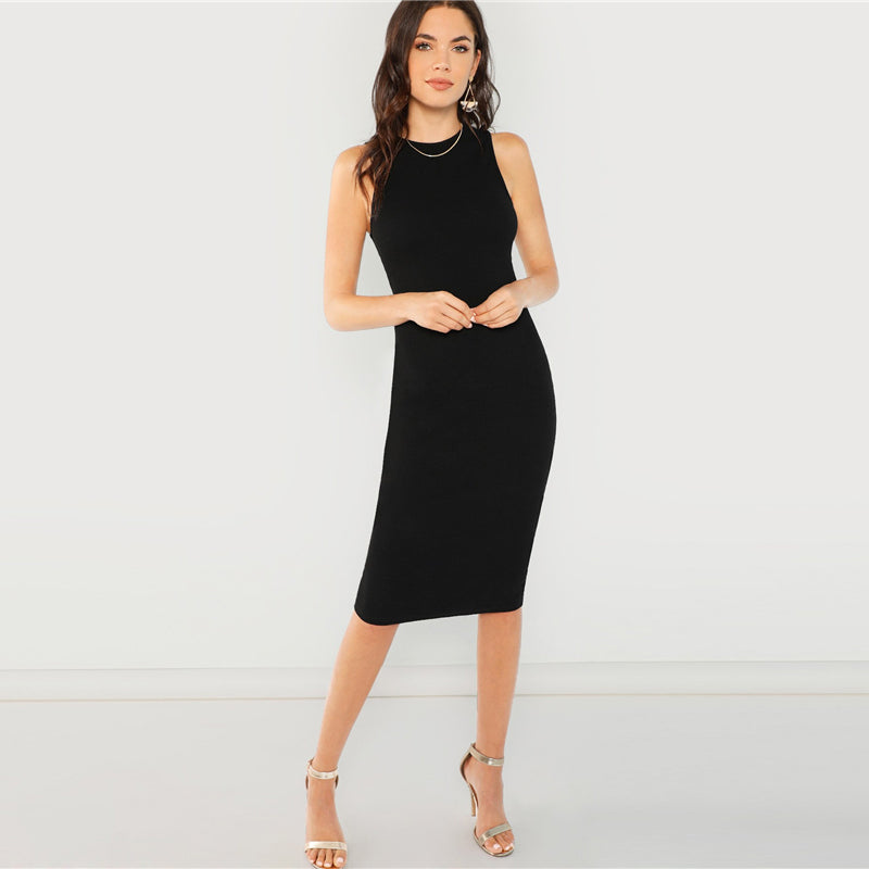 plain black dress knee length