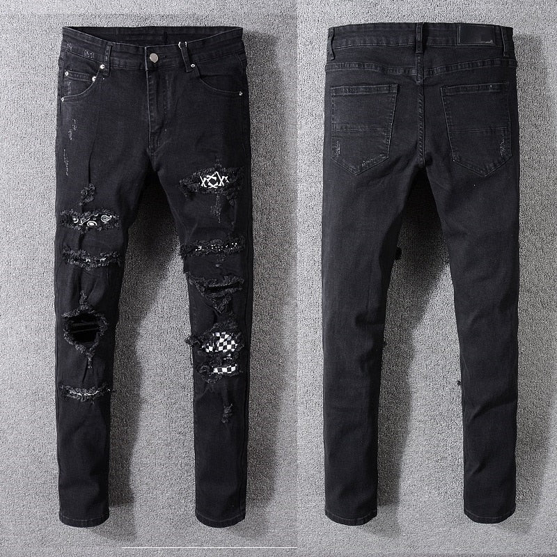 black jeans with patches