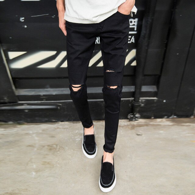 knee hole black jeans