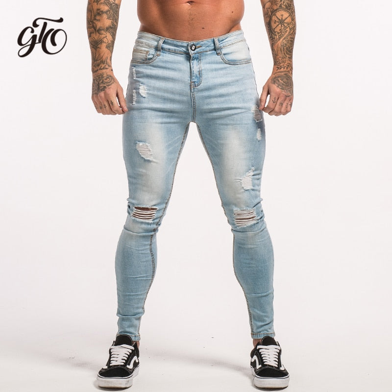 mens ripped ankle jeans