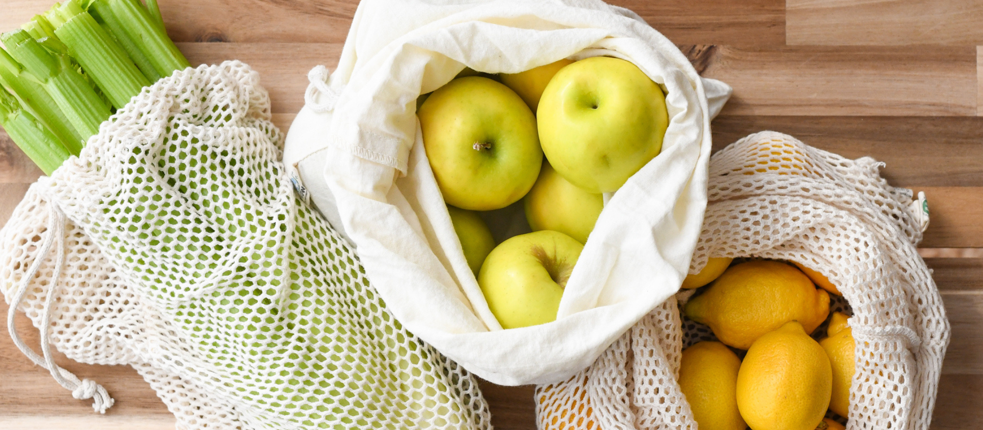 Reusable cotton produce bags to avoid single-use plastic