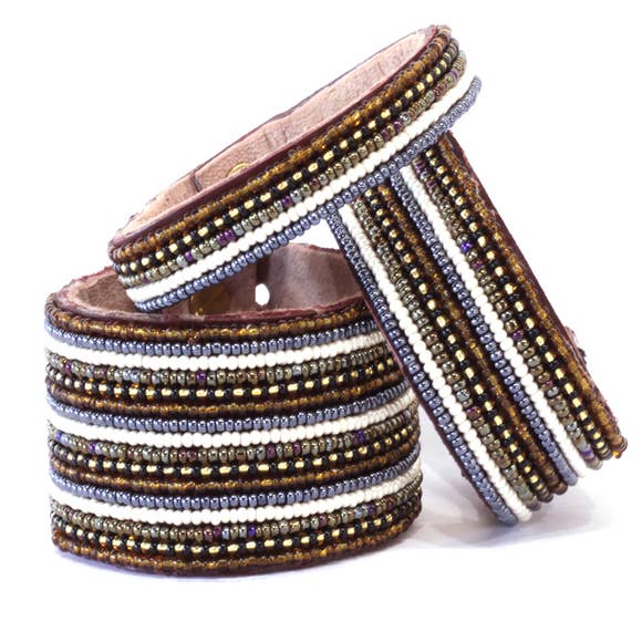 beaded leather cuff bracelet